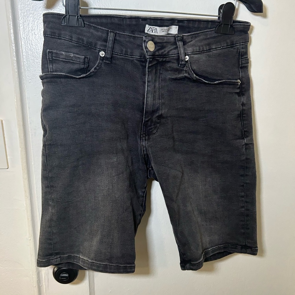 Zara Men's Black Washed Denim Shorts